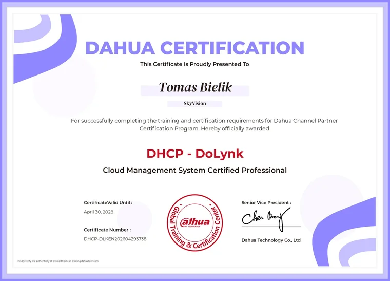 Dahua DHCP – DoLynk – náhľad certifikátu