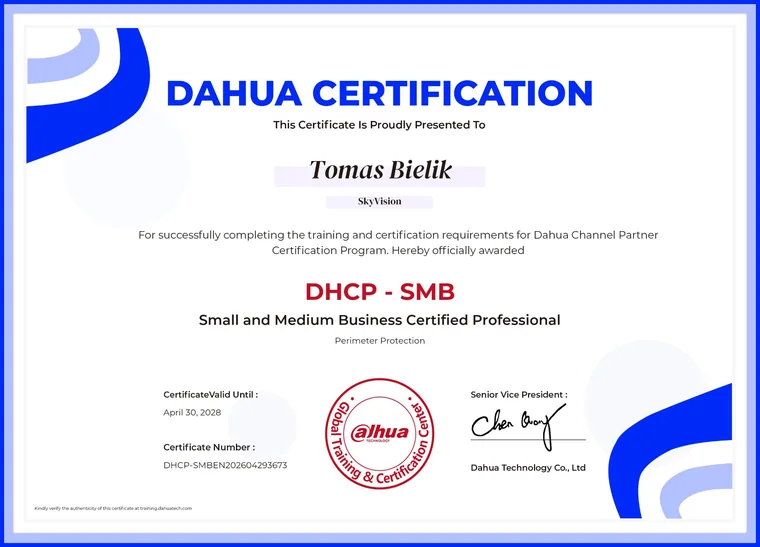Dahua DHCP – SMB – náhľad certifikátu