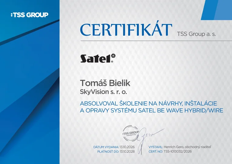 Satel BE WAVE / HYBRID / WIRE – náhľad certifikátu